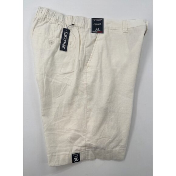 Roundtree Yorke Shorts Mens 36 White Linen Blend Elastic Waist Flat Chino NEW - Picture 1 of 6